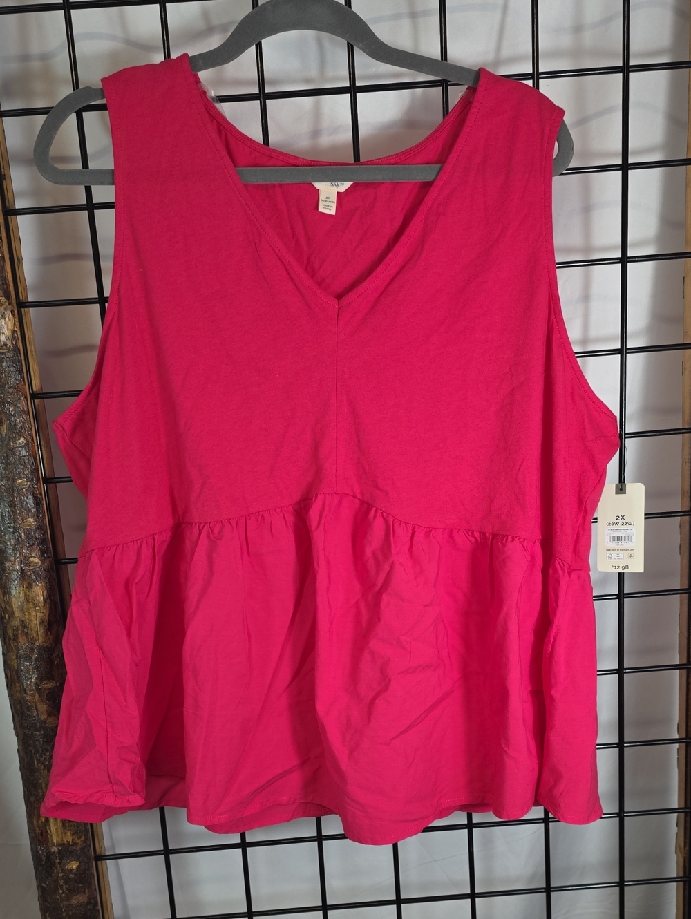 Terra & Sky Bright Pink V-Neck Peplum Tank Top